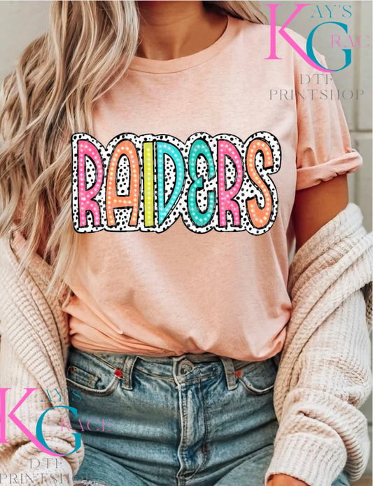 Kay’s and Grace Transfers 12” Raiders Colorful, Dalmatian Dots, Mascot,DTF Transfer