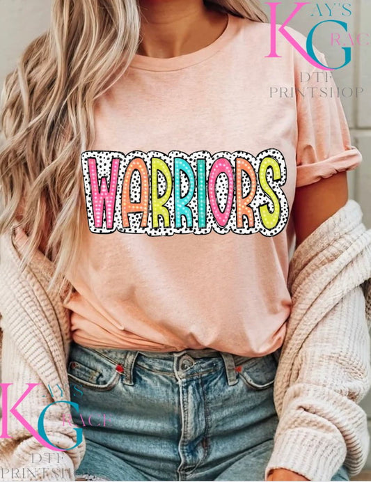 Kay’s and Grace Transfers 12” Warriors Colorful, Dalmatian Dots, Mascot,DTF Transfer