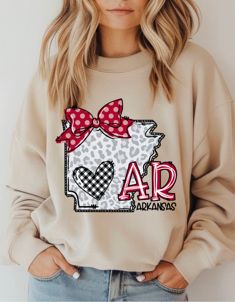 Ar (Arkansas) Cheetah Print Bow DTF Transfer