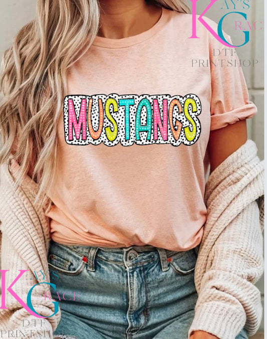 Kay's & Grace Clothing Company  12” Mustangs Colorful, Dalmatian Dots, Mascot,DTF Transfer