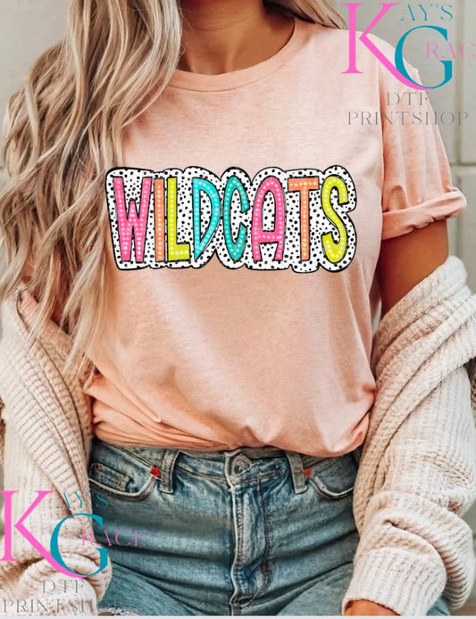 Kay's & Grace Clothing Company  12” Wildcats Colorful, Dalmatian Dots, Mascot,DTF Transfer